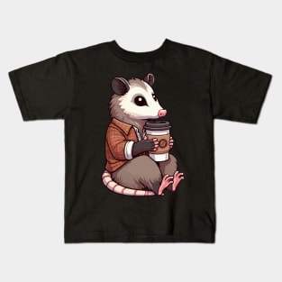 Opossum Drinking Coffee Kids T-Shirt